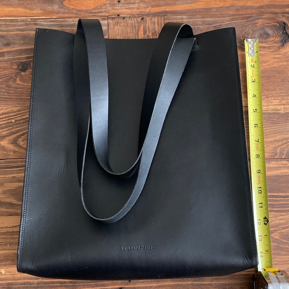 EILEEN FISHER Black Leather Messenger Bag - GUC